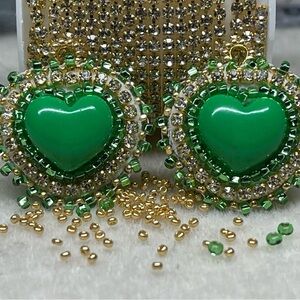 Green Heart Beaded Earrings
